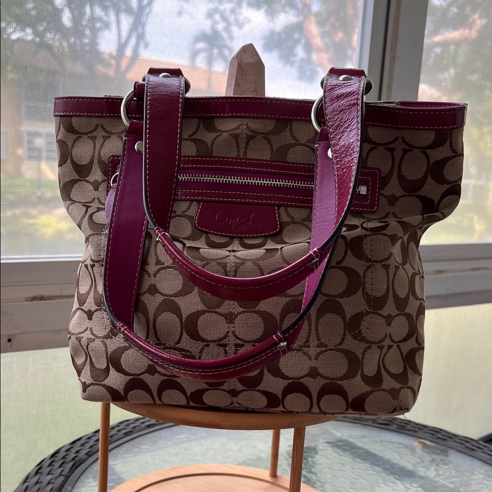Coach Brown and Wine Penelope Signature Shoulder Bag
